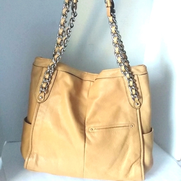 B MAKOWSKY BUTTERSCOTCH SOFT LEATHER MULTI-COMPARTMENTS HANDBAG SIZE LARGE EUC - Picture 3 of 16